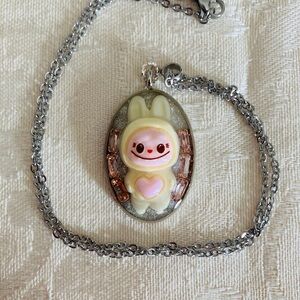 Handmade Kawaii “Labubu” Bunny Pendant Necklace with Rhinestones